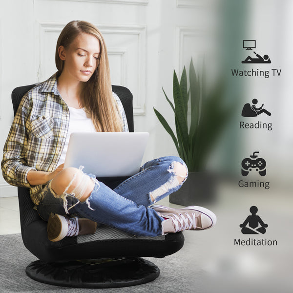 Chaise de sol pliante pivotante à 360 degrés, réglable sur 6 positions, noire