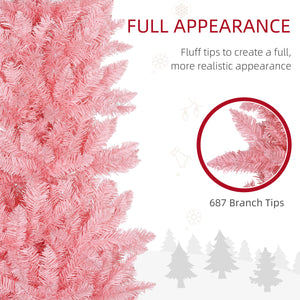 Sapin de Noël artificiel rose de 7 pieds de haut avec 687 branches et base en acier