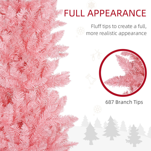 Sapin de Noël artificiel rose de 7 pieds de haut avec 687 branches et base en acier
