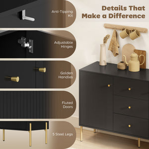Buffet de rangement moderne avec 3 tiroirs à fermeture douce et 2 étagères, Noir