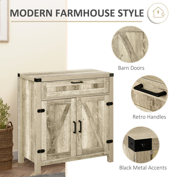 Buffet de cuisine style ferme avec 2 portes de grange rustiques et un tiroir, en chêne