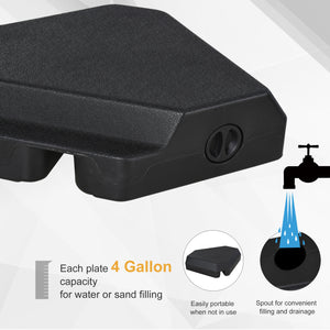 Pied de parasol avec 4 poids en plastique lestables, noir