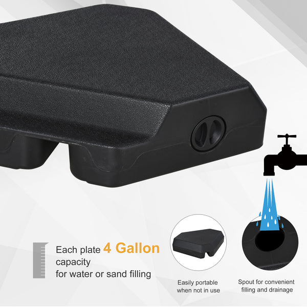 Pied de parasol avec 4 poids en plastique lestables, noir