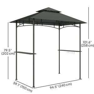 8' x 5' Outdoor Grill Gazebo, Double Tiered Barbecue Grill Gazebo Shelter with 2 Side Shelves, Hooks, Dark Grey