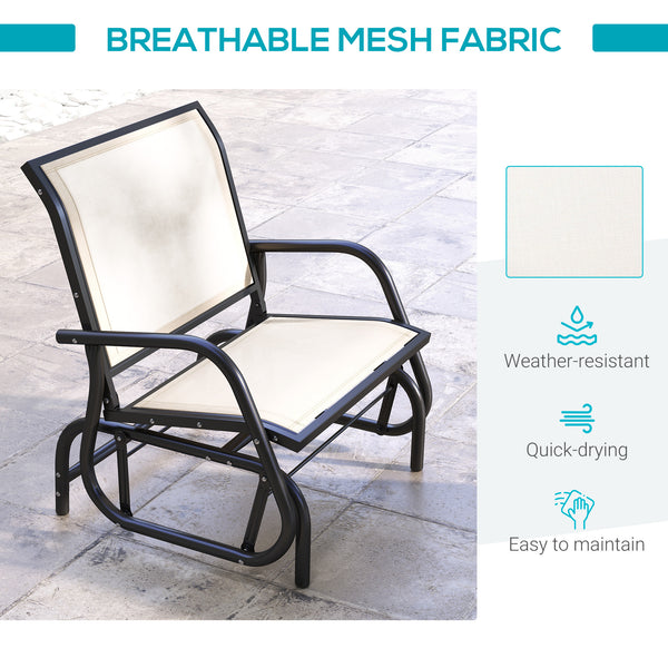 Fauteuil de jardin avec assise et dossier en tissu maillé respirant, cadre en métal et accoudoirs, couleur crème