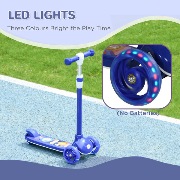 Trottinette à 3 roues avec hauteur réglable, lumière LED, bleue