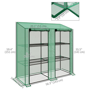 Portable greenhouse with 3 shelves, reinforced PE cover and roll-up doors