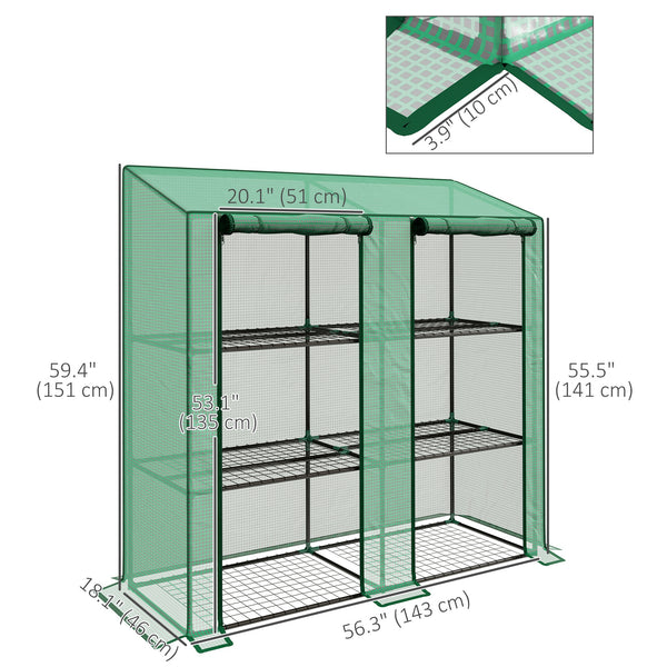 Portable greenhouse with 3 shelves, reinforced PE cover and roll-up doors