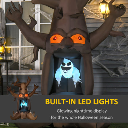 Décoration gonflable d'Halloween arbre hanté avec fantôme blanc, affichage LED extérieur