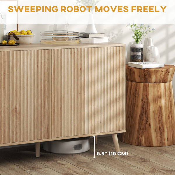 Buffet avec rangement, style moderne, à pieds cannelés et étagères réglables, bois naturel