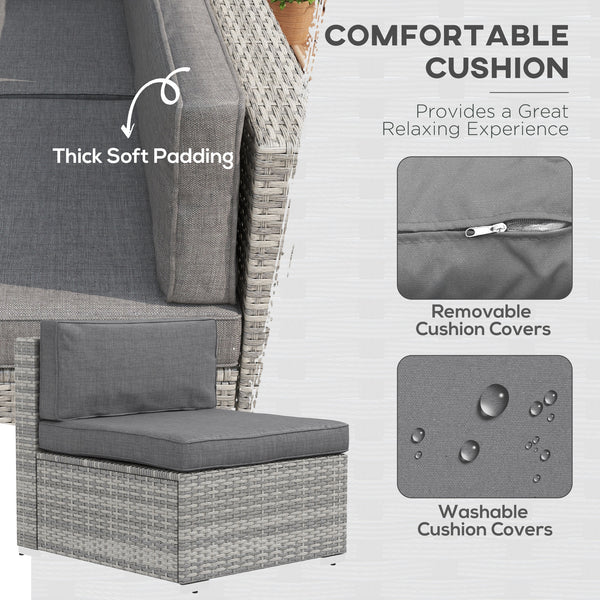 Ensemble de jardin 7 pièces en résine tressée avec table basse et canapé d'angle, gris