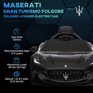 Voiture électrique pour enfants 12V Maserati Gran Turismo sous licence avec télécommande, noir