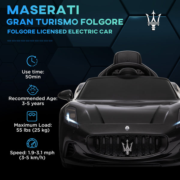 Voiture électrique pour enfants 12V Maserati Gran Turismo sous licence avec télécommande, noir