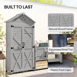 2-in-1 wooden garden shed with shelves