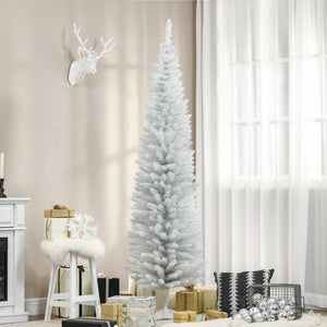 Sapin de Noël artificiel blanc de 7 pieds mince avec support en métal robuste