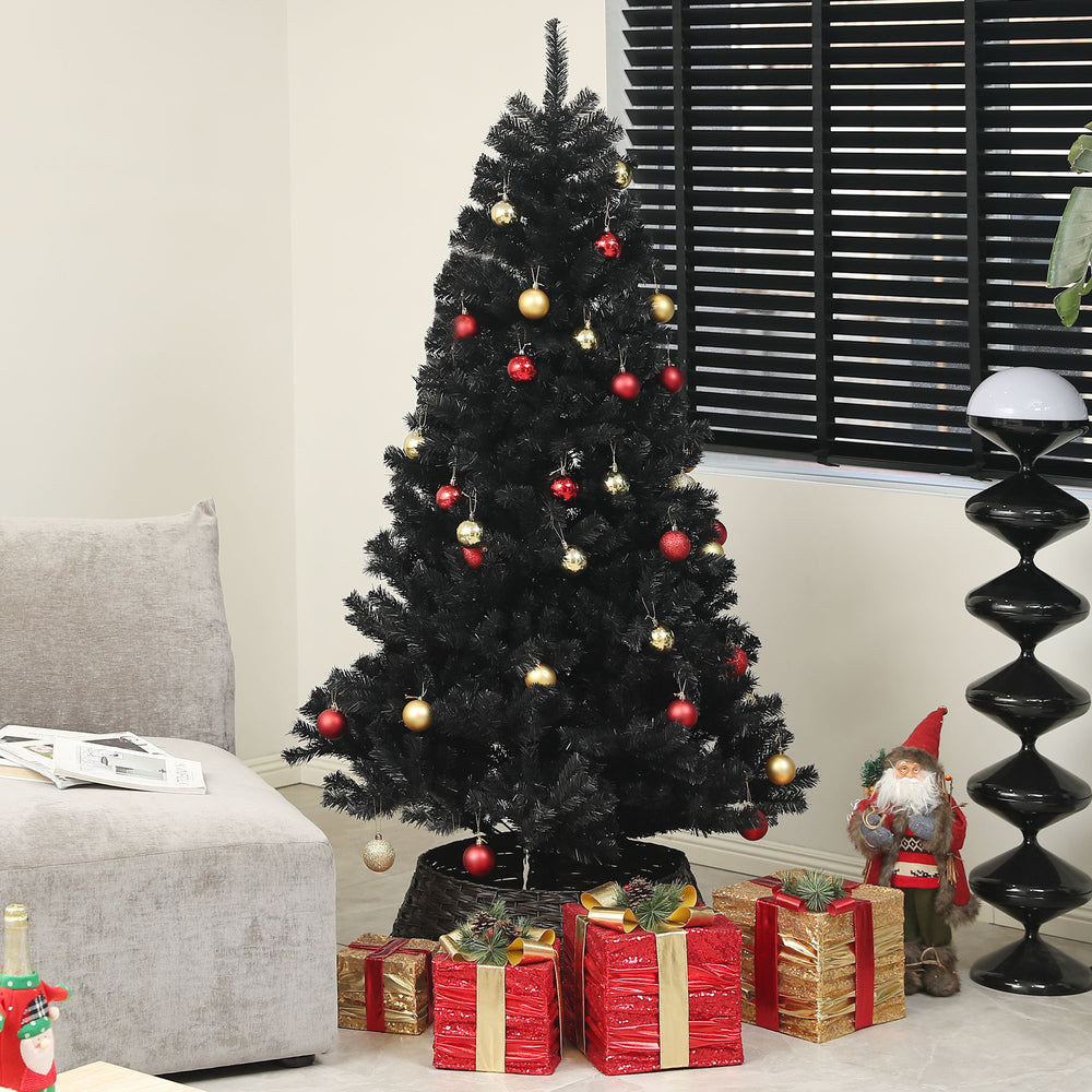 Sapins de Noël artificiels noir de 6 pieds avec ouverture automatique et base en acier