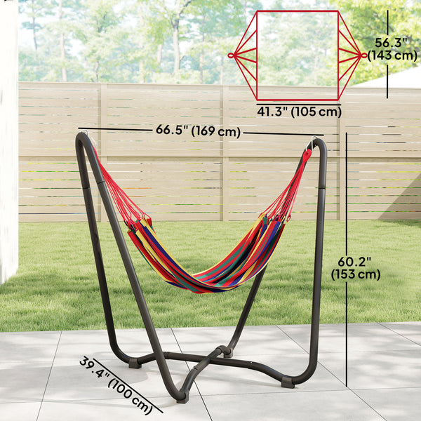 Patio Hammock with Stand, Fabric Outdoor Hammock Bed with Stand for Beach, Yard, Bedroom, Indoor, Outdoor, Muti-Colored