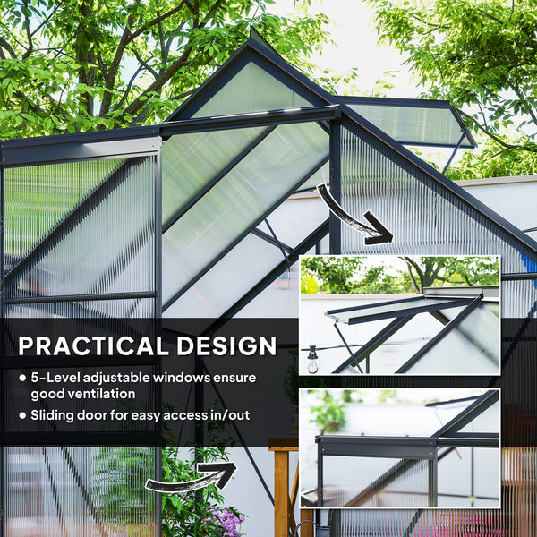 Polycarbonate greenhouse with adjustable roof ventilation