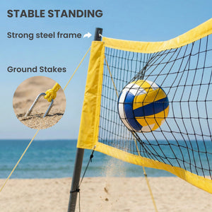 9.5m (31ft) Portable Volleyball Net Set with Adjustable Height Steel Poles, Volleyball, Boundary Line, and Carry Bag