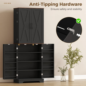 166 cm Kitchen Pantry Cabinet Adjustable Shelves Tall Storage Cabinet Door Shelves 8 Shelves Brown Black
