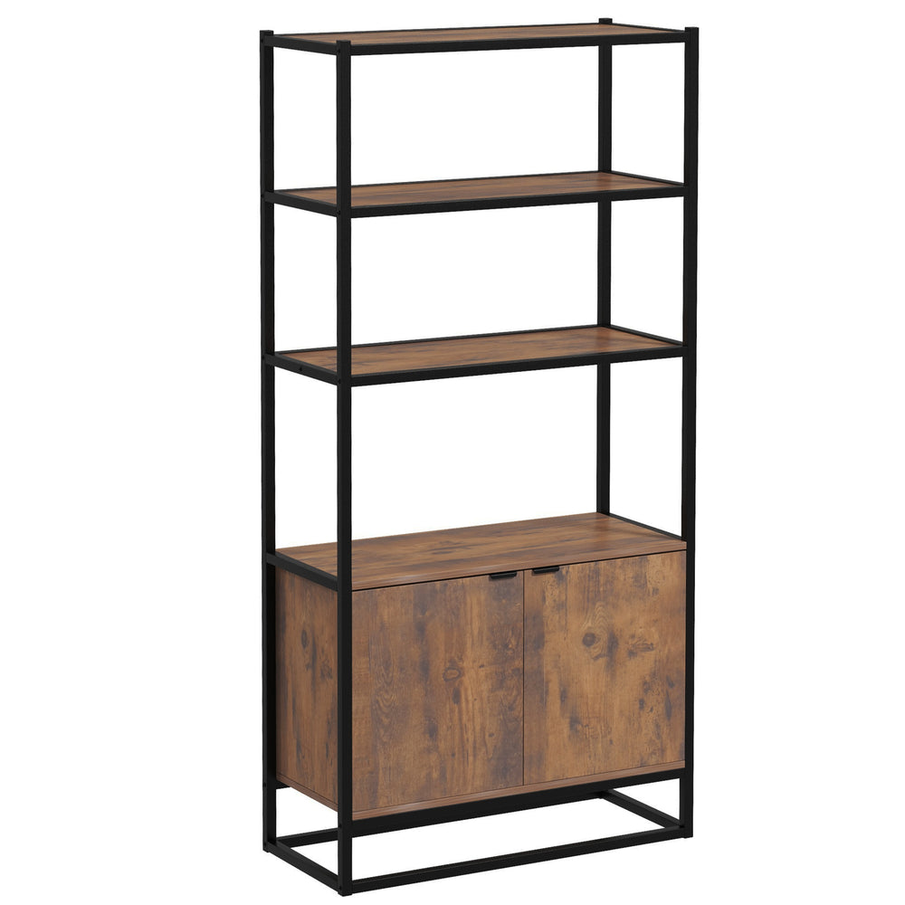 Meuble de rangement avec 3 étagères ouvertes et placard fermé, marron rustique