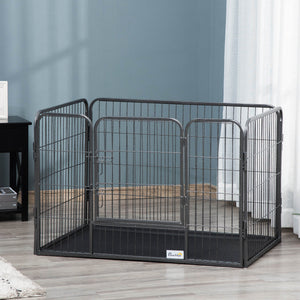 4-Panel Pet Playpen with Double-Latch Door, Grey