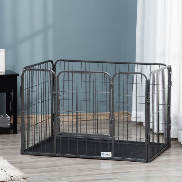 4-Panel Pet Playpen with Double-Latch Door, Grey