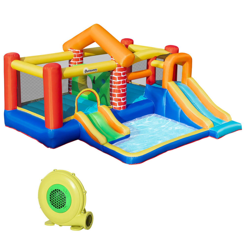 4 en 1 Maison gonflable pour enfants Thème château Extra large Double toboggans et trampoline Design Mur d'escalade de piscine gonflable avec sac de transport Souffleur d'air