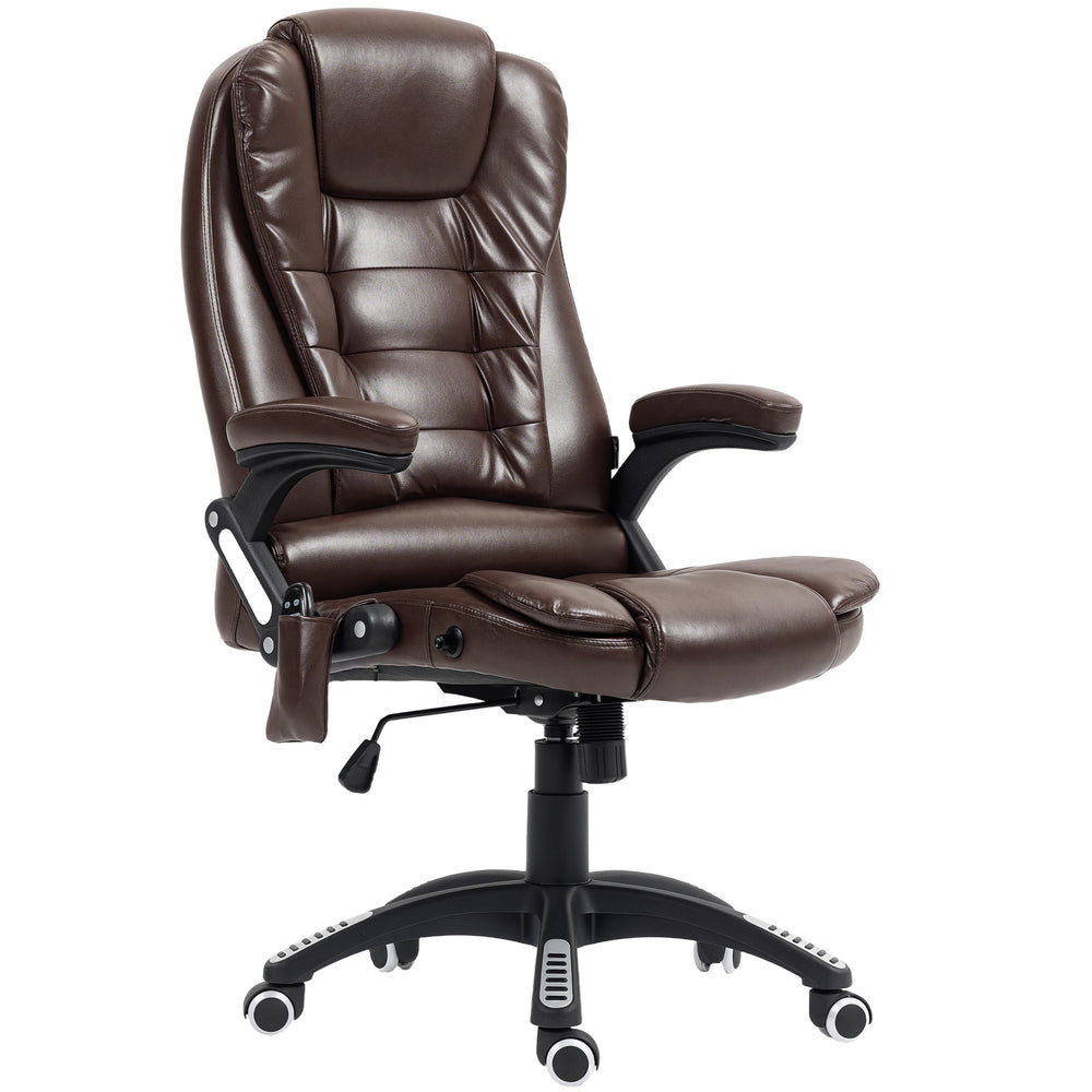 Fauteuil de bureau inclinable et massant avec dossier haut et roulettes pivotantes, marron foncé