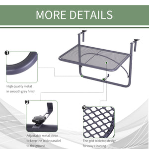 Table de balcon réglable en métal, pour balcon d'extérieur, gris