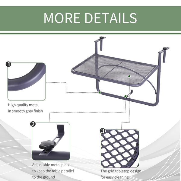 Table de balcon réglable en métal, pour balcon d'extérieur, gris
