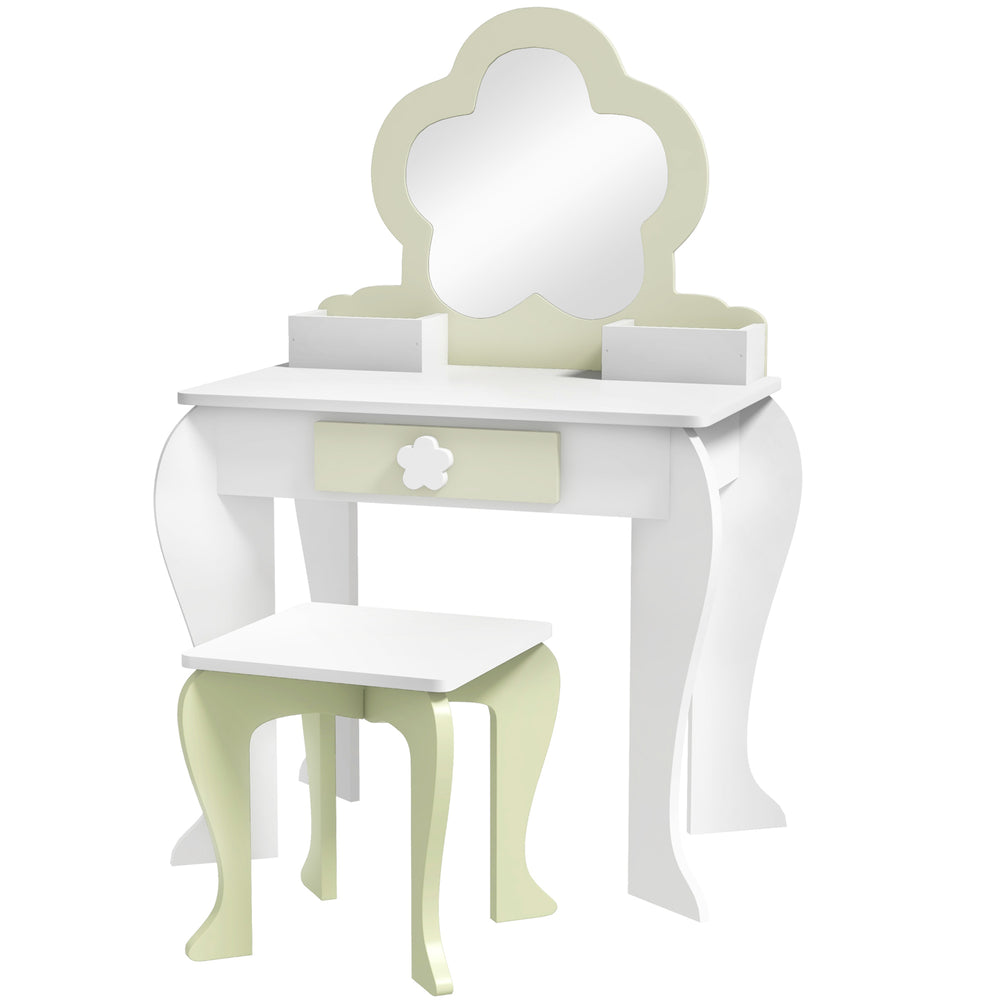 Coiffeuse avec tabouret, miroir, tiroir et boîtes de rangement, blanc