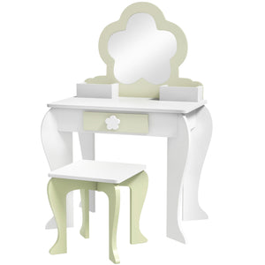 Coiffeuse avec tabouret, miroir, tiroir et boîtes de rangement, blanc