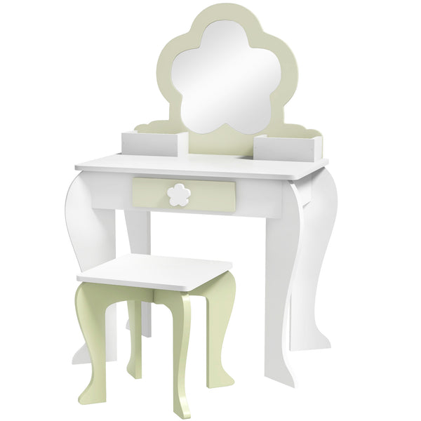 Coiffeuse avec tabouret, miroir, tiroir et boîtes de rangement, blanc