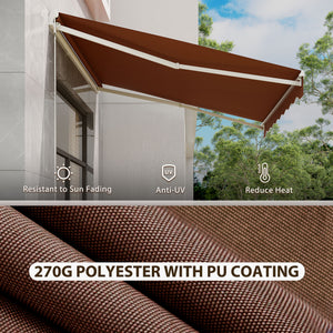 10' x 8' Electric Awning, Retractable Awning Sun Shade Shelter with Remote Controller, Manual Crank Handle and Aluminum Frame, for Deck, Balcony, Yard, Coffee