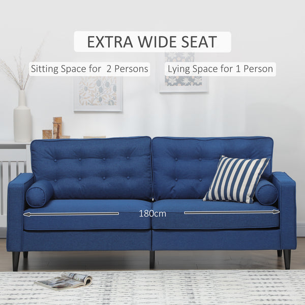 Canapé Mid-Century avec coussin de dossier capitonné, bleu foncé