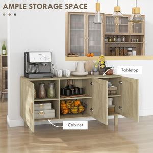 Bohemian sideboard with 3 rattan doors and adjustable shelves, natural