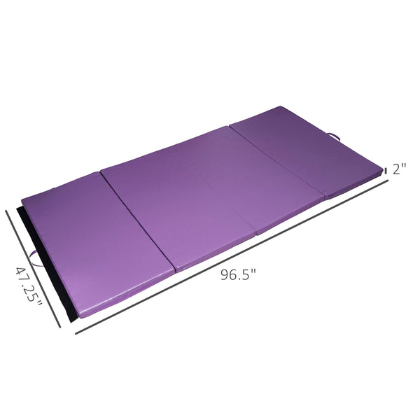 Tapis de gymnastique pliable de 1,22 m x 2,42 m x 5 cm avec poignées de transport, violet