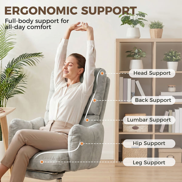 Fauteuil de bureau inclinable à 155° avec repose-pieds, gris clair