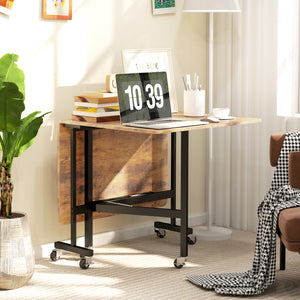 Table à manger pliante à abattants sur roulettes pour 6 personnes – Brun rustique et noir