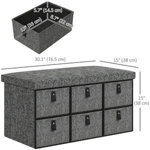 Banc à chaussures avec coussin et 6 tiroirs en tissu pour entrée, couloir, chambre, gris anthracite