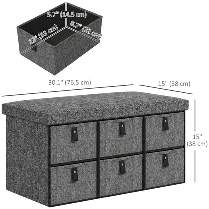 HOMCOM Shoe Bench with Seat, Shoe Storage with Cushion and 6 Fabric Drawers for Entryway, Hallway, Bedroom, Anthracite Grey