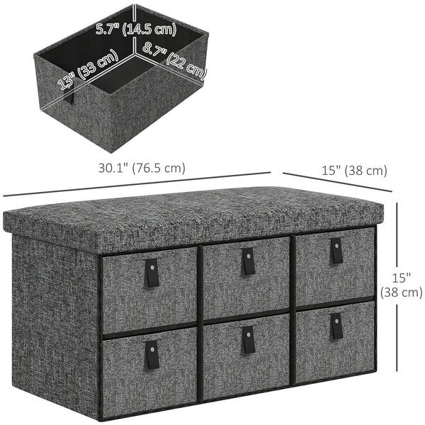 Banc à chaussures avec coussin et 6 tiroirs en tissu pour entrée, couloir, chambre, gris anthracite