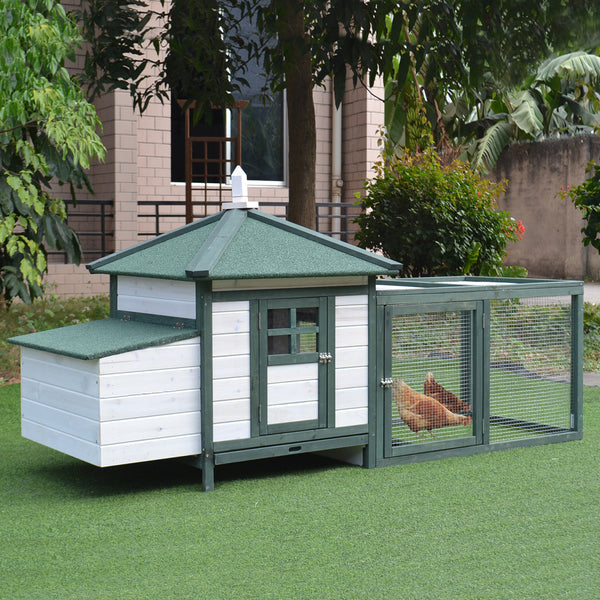 77" Chicken Coop with Nesting Box and Outdoor Run, Green