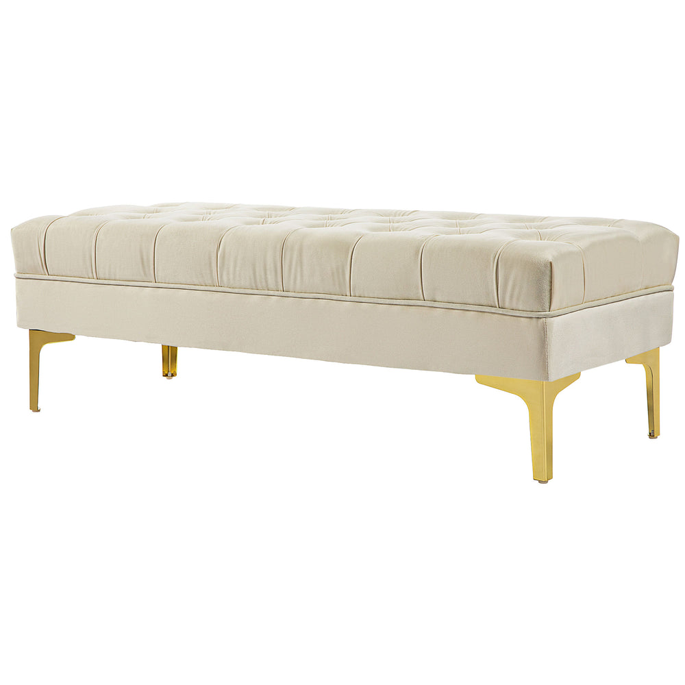 Banc de lit rembourré avec capitonnage à boutons, beige