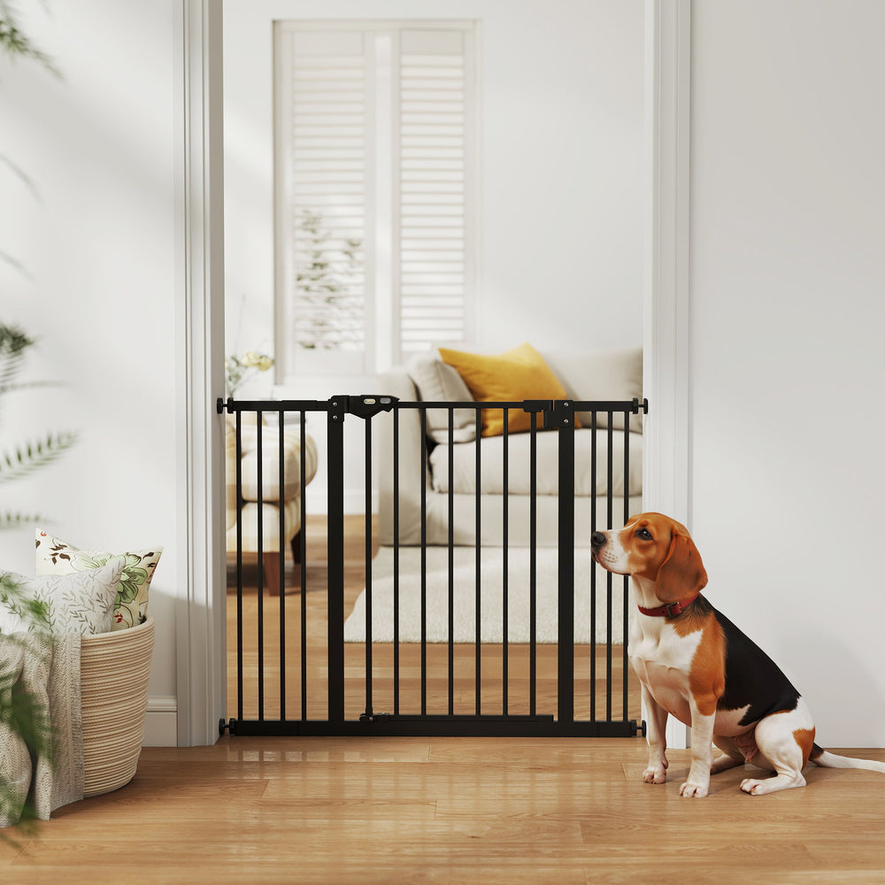 Barrière pour animaux de compagnie avec porte, noire
