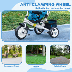 6 in 1 Toddler Tricycle for 1-5 Years Old with Parent Handle, Blue