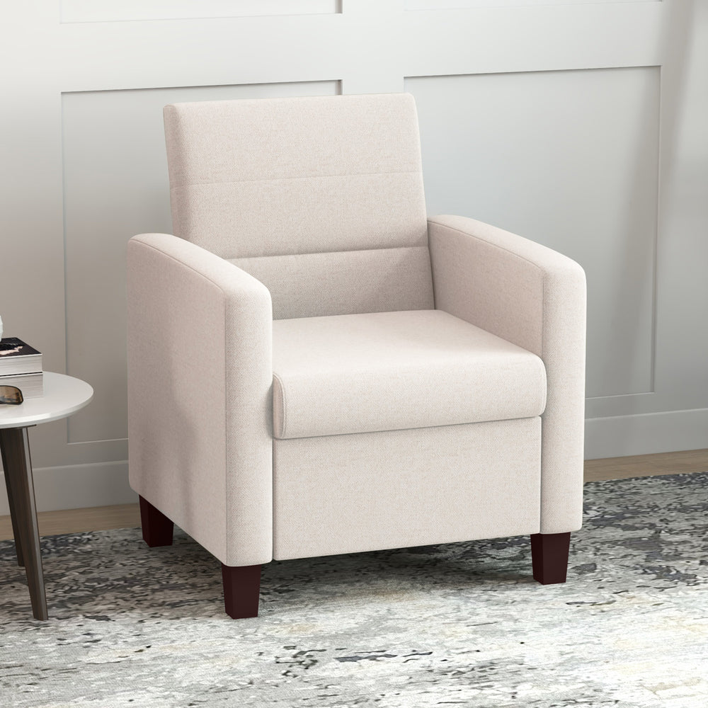Fauteuil en tissu avec coussin d'assise et patins antidérapants, blanc crème