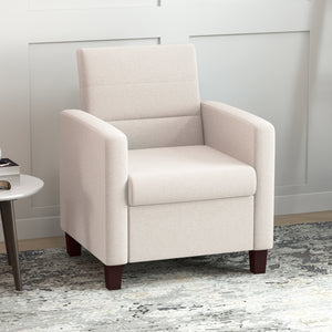 Fauteuil en tissu avec coussin d'assise et patins antidérapants, blanc crème