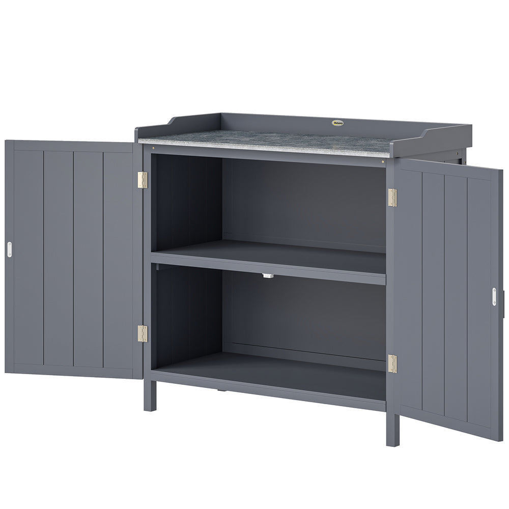 Armoire de rangement avec plateau galvanisé et étagère, gris